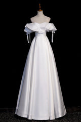 Handmade Wedding Dress Ivory A Line Satin Long Evening Dress