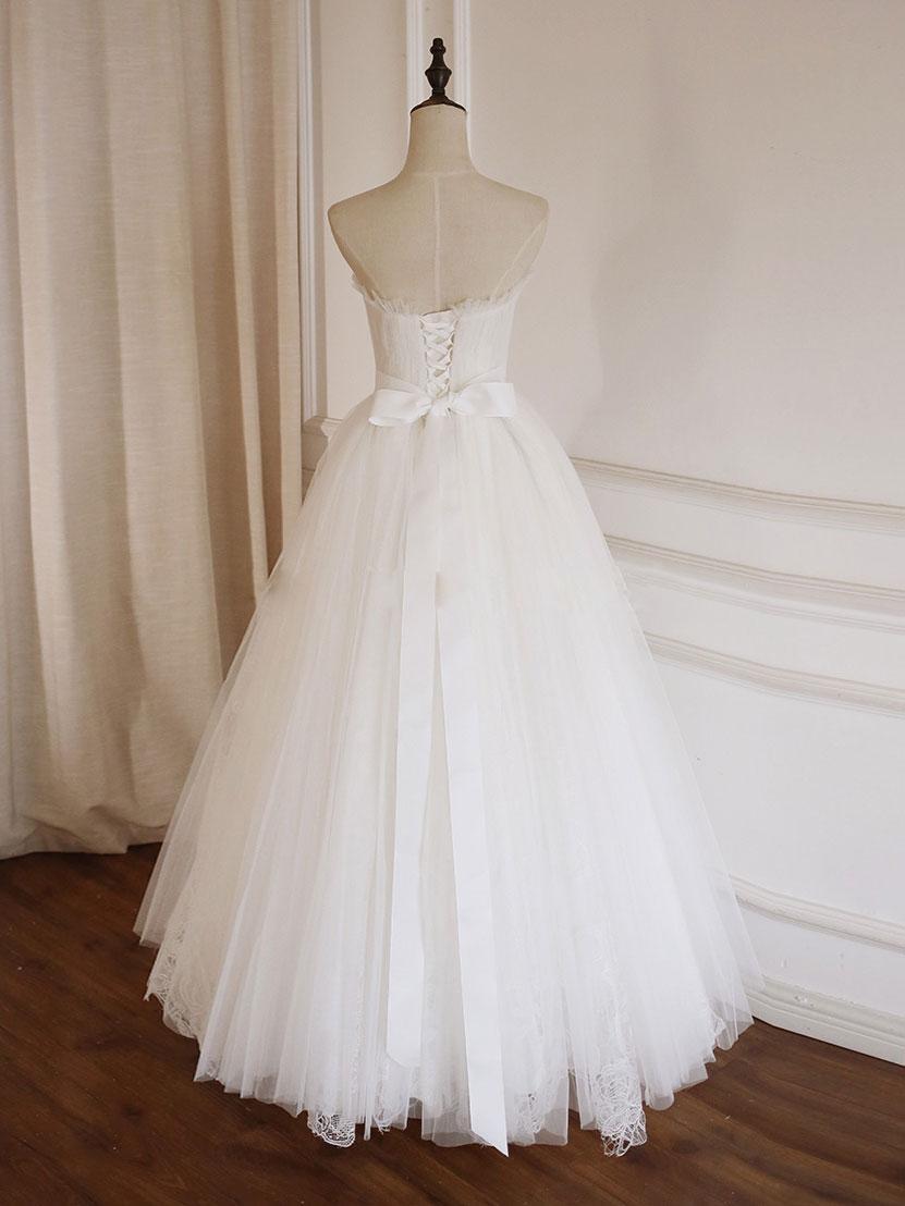 Handmade Wedding Dress Ivory A Line Tulle Lace Long Formal Dress Evening Dress