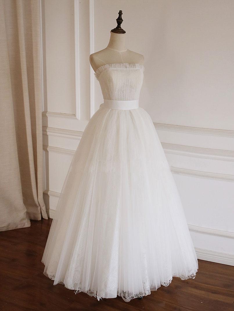 Handmade Wedding Dress Ivory A Line Tulle Lace Long Formal Dress Evening Dress