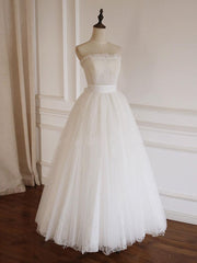 Handmade Wedding Dress Ivory A Line Tulle Lace Long Formal Dress Evening Dress