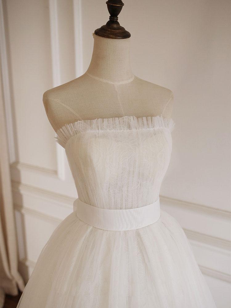Handmade Wedding Dress Ivory A Line Tulle Lace Long Formal Dress Evening Dress
