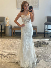 Handmade Wedding Dress Ivory Mermaid Elegant Long Evening Dress