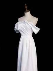 Handmade Wedding Dress Ivory Off the Shoulder Satin Long Formal Dress Evening Dress