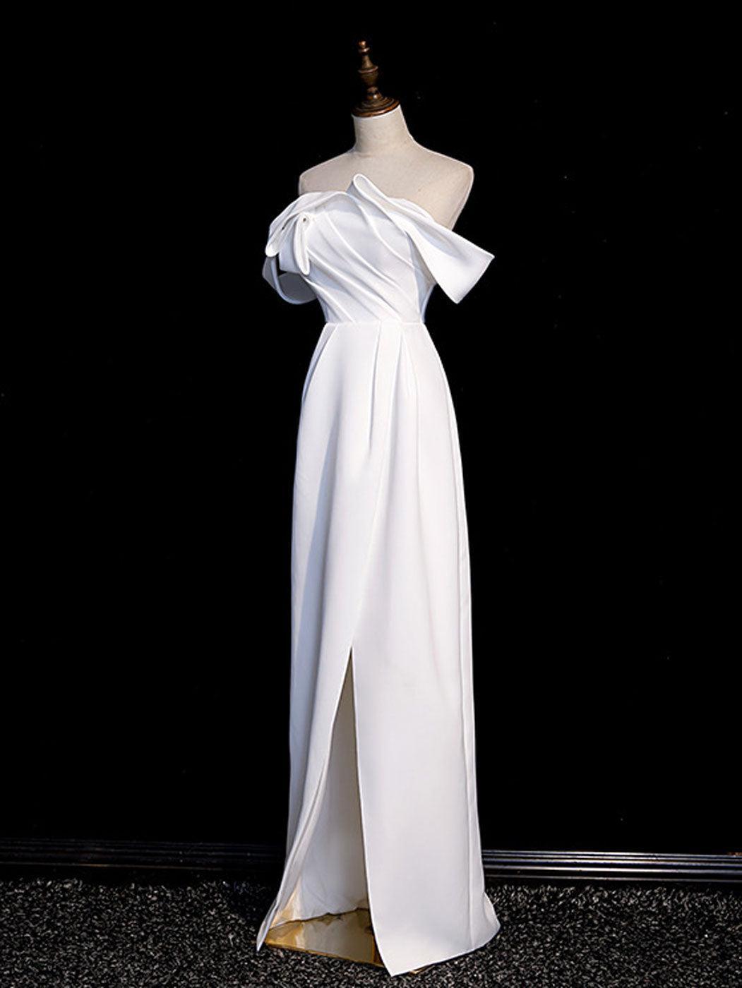Handmade Wedding Dress Ivory Off the Shoulder Satin Long Formal Dress Evening Dress
