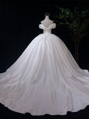 Handmade Wedding Dress Ivory Off the Shoulder Satin Long Formal Dress Evening Dress