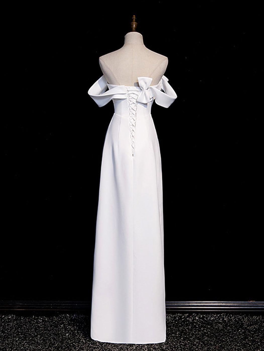 Handmade Wedding Dress Ivory Off the Shoulder Satin Long Formal Dress Evening Dress