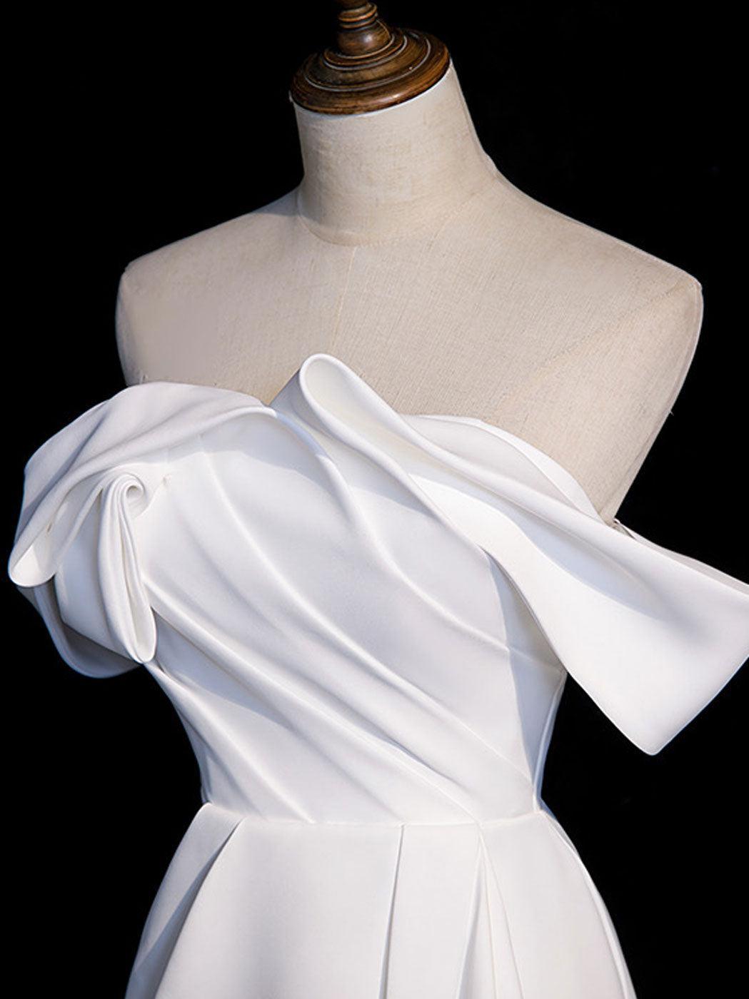 Handmade Wedding Dress Ivory Off the Shoulder Satin Long Formal Dress Evening Dress