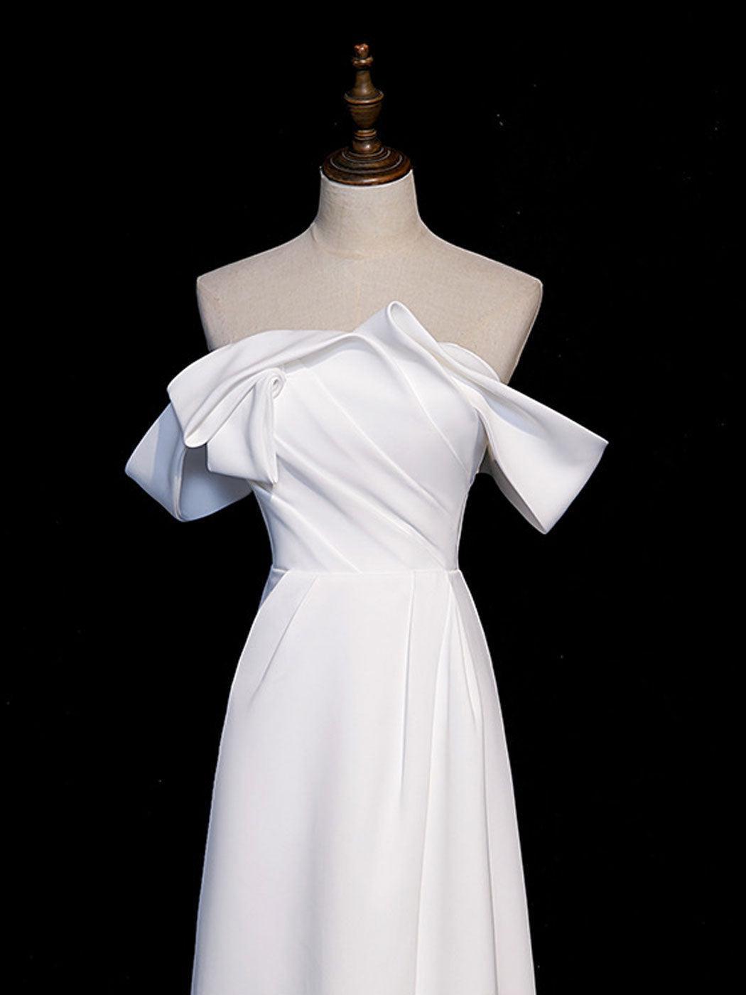 Handmade Wedding Dress Ivory Off the Shoulder Satin Long Formal Dress Evening Dress