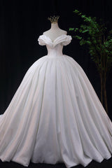 Handmade Wedding Dress Ivory Off the Shoulder Satin Long Formal Dress Evening Dress