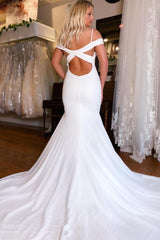 Handmade Wedding Dress Ivory Satin Mermaid Long Evening Dress