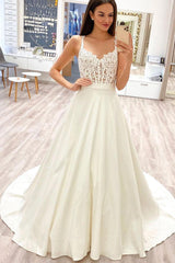 Handmade Wedding Dress Ivory Sweetheart Lace Satin Long Evening Dress