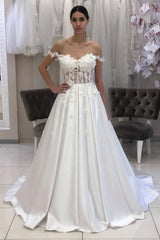 Handmade Wedding Dress Ivory Sweetheart Lace Satin Long Formal Dress Evening Dress
