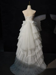 Handmade Wedding Dress Ivory Sweetheart Neck High Low Lace Tulle Evening Dress