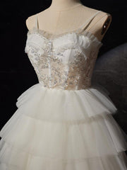 Handmade Wedding Dress Ivory Sweetheart Neck High Low Lace Tulle Evening Dress