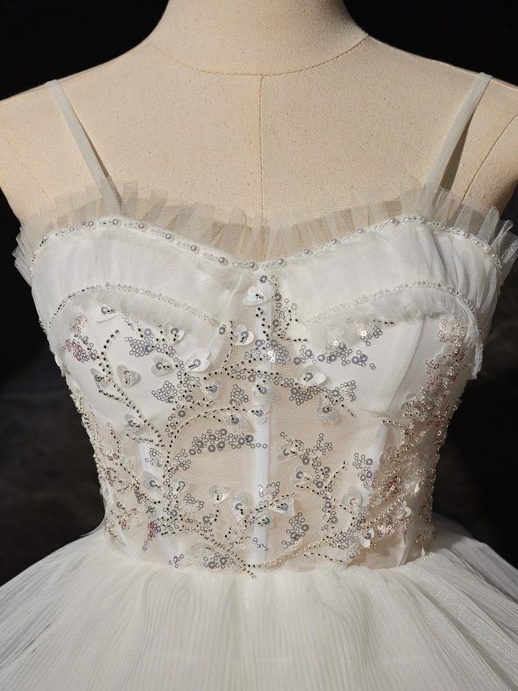 Handmade Wedding Dress Ivory Sweetheart Neck High Low Lace Tulle Evening Dress