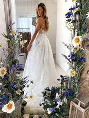 Handmade Wedding Dress Ivory Sweetheart Neck Tulle Lace Long Evening Dress