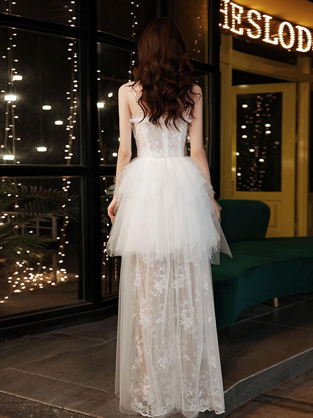 Handmade Wedding Dress Ivory Sweetheart Neck Tulle Lace Long Formal Dress Evening Dress