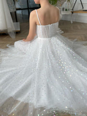 Handmade Wedding Dress Ivory Sweetheart Neck Tulle Tea Length Evening Gown Evening Dress