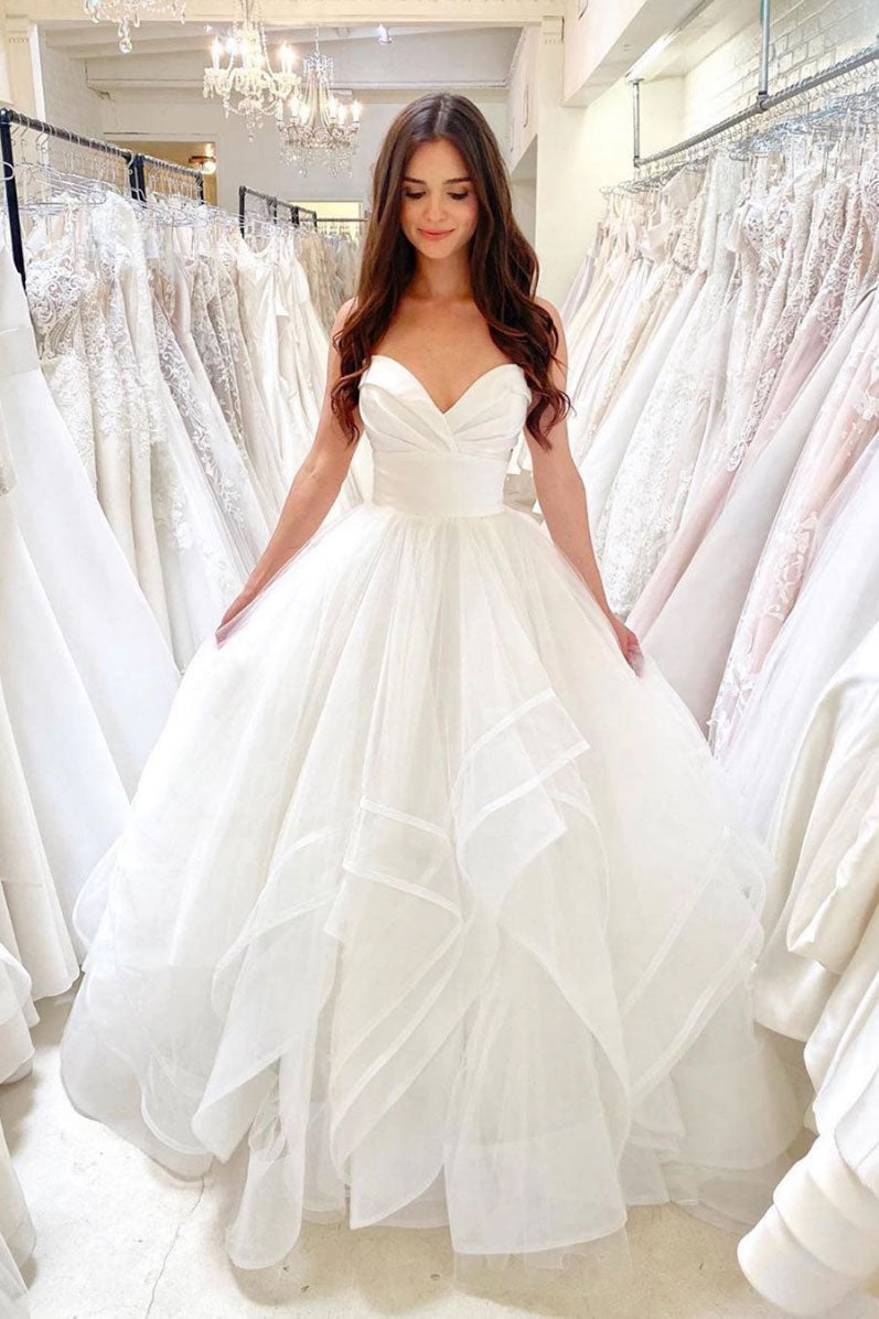Handmade Wedding Dress Ivory Sweetheart Tulle Long Formal Dress Evening Dress