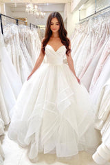 Handmade Wedding Dress Ivory Sweetheart Tulle Long Formal Dress Evening Dress
