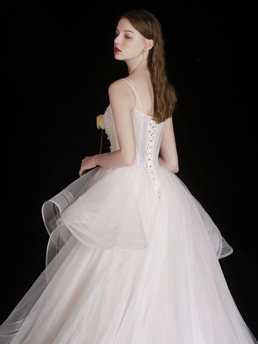 Handmade Wedding Dress Ivory Tulle Beaded Long Formal Dress Evening Dress