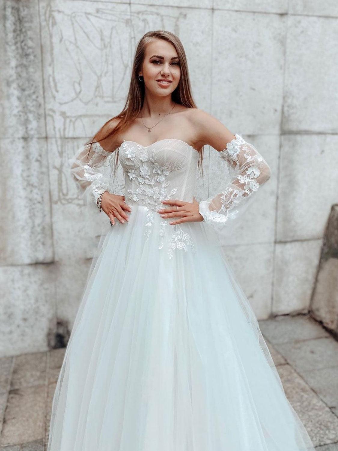 Handmade Wedding Dress Ivory Tulle Lace Long Evening Dress