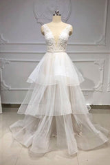Handmade Wedding Dress Ivory Tulle Lace Long Evening Dress