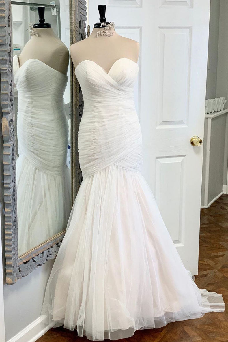 Handmade Wedding Dress Ivory Tulle Mermaid Long Evening Dress
