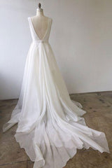 Handmade Wedding Dress Ivory V Neck Chiffon Long Evening Dress