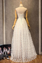 Handmade Wedding Dress Ivory V Neck Lace Long Evening Dress