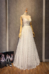 Handmade Wedding Dress Ivory V Neck Lace Long Evening Dress