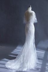 Handmade Wedding Dress Ivory V Neck Tulle Long Mermaid Evening Gown Evening Dress