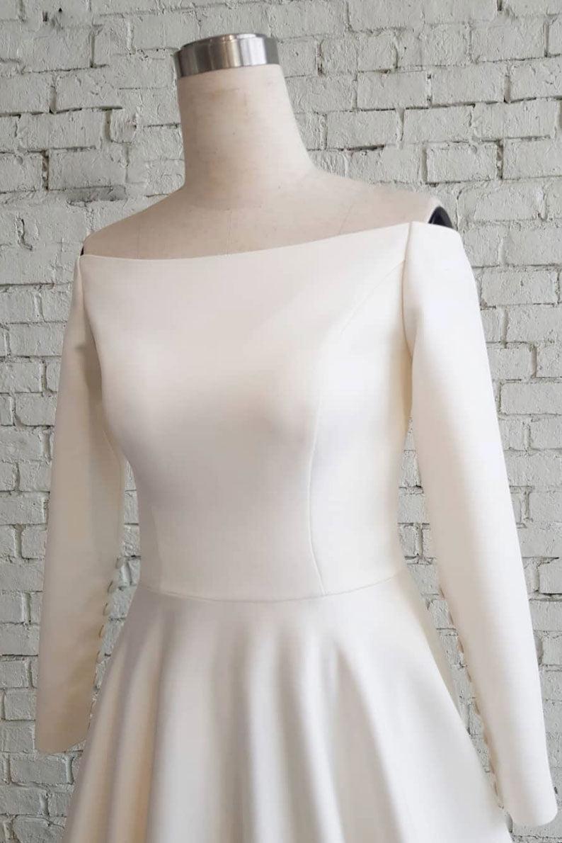 Handmade Wedding Dress Simple Ivory Satin Long Evening Dress