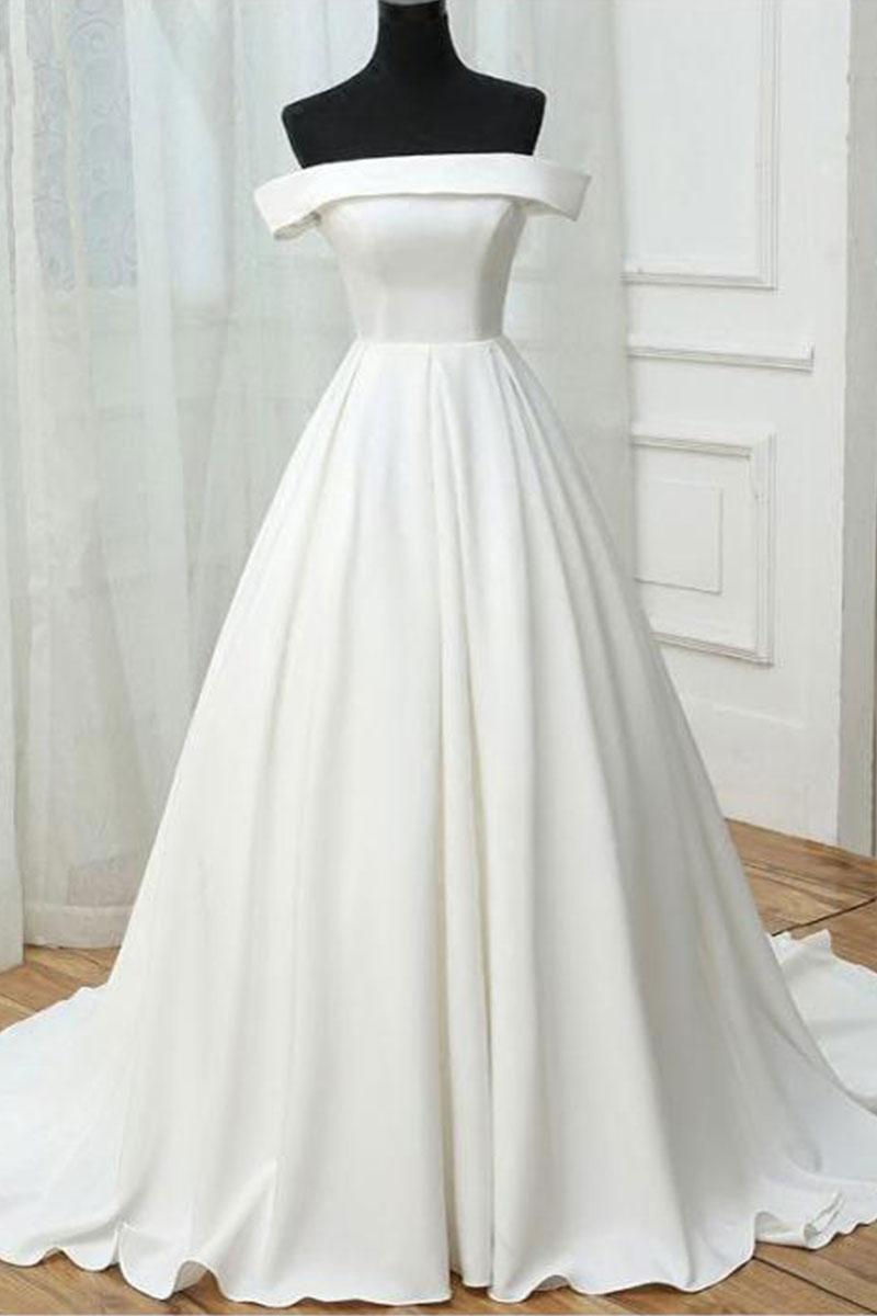 Handmade Wedding Dress Simple Ivory Satin Long Evening Dress