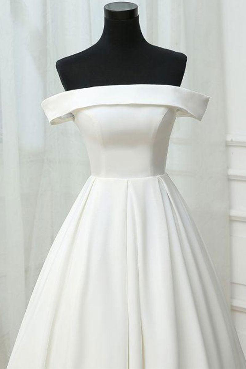 Handmade Wedding Dress Simple Ivory Satin Long Evening Dress