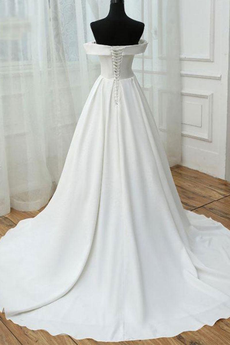Handmade Wedding Dress Simple Ivory Satin Long Evening Dress