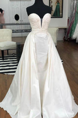Handmade Wedding Dress Simple Ivory Satin Long Evening Dress