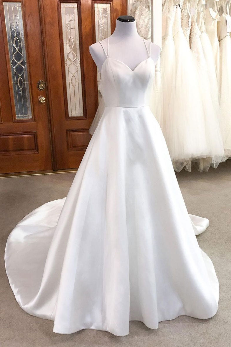 Handmade Wedding Dress Simple Ivory Satin Long Evening Gown Evening Dress