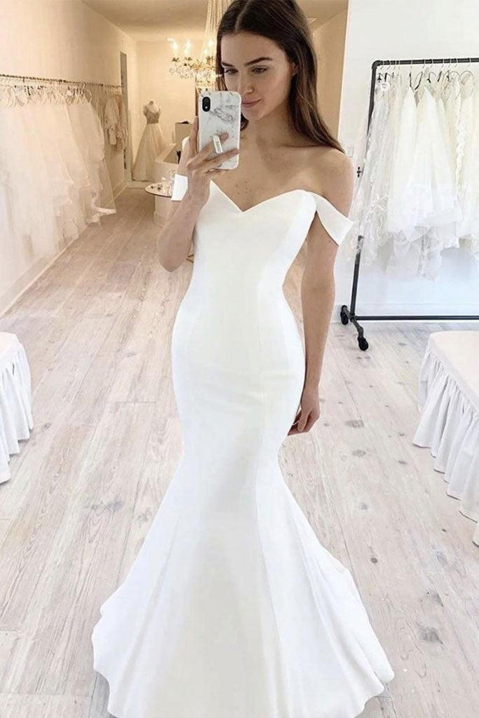 Handmade Wedding Dress Simple Ivory Satin Mermaid Long Evening Dress