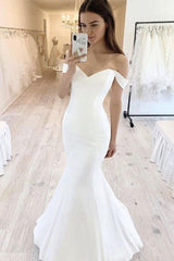 Handmade Wedding Dress Simple Ivory Satin Mermaid Long Evening Dress