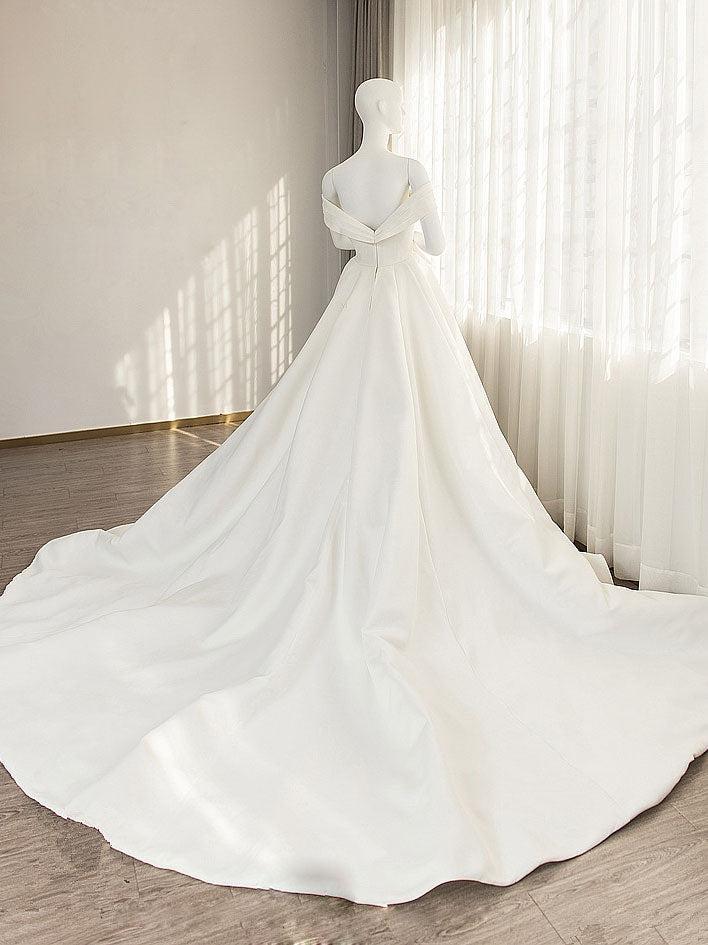 Handmade Wedding Dress Simple Sweetheart Neck Off the Shoulder Long Ivory Evening Dress