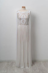 Handmade Wedding Dress Unique Ivory Lace Long Evening Dress