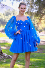 Heart Homecoming Dress shaped Neck Embroidered Tulle Mini Length Short Party Cocktail Dress