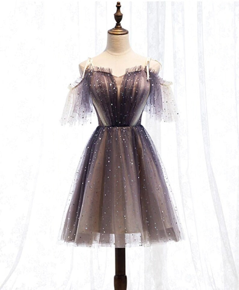 Heart Homecoming Dress shaped V neck Starlit Cloud Tulle Mini Length Short Party Cocktail Dress
