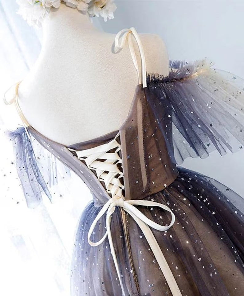 Heart Homecoming Dress shaped V neck Starlit Cloud Tulle Mini Length Short Party Cocktail Dress