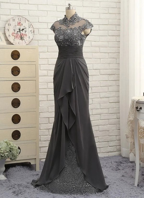High Neck Floor-Length Sheath/Column Gowns for the Mother of the Bride