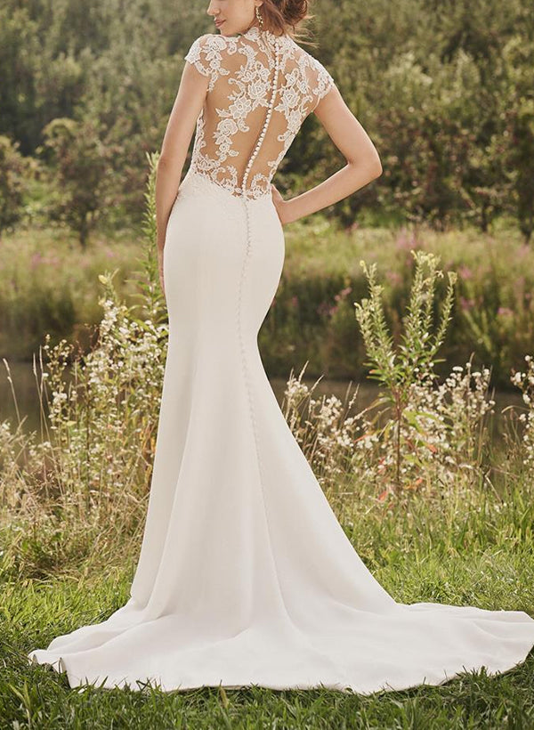 High Neck Lace/Elastic Satin Trumpet/Mermaid Wedding Dress