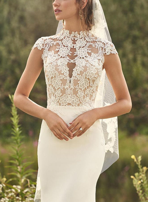 High Neck Lace/Elastic Satin Trumpet/Mermaid Wedding Dress