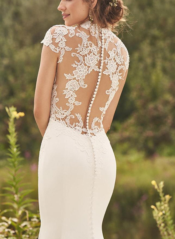 High Neck Lace/Elastic Satin Trumpet/Mermaid Wedding Dress