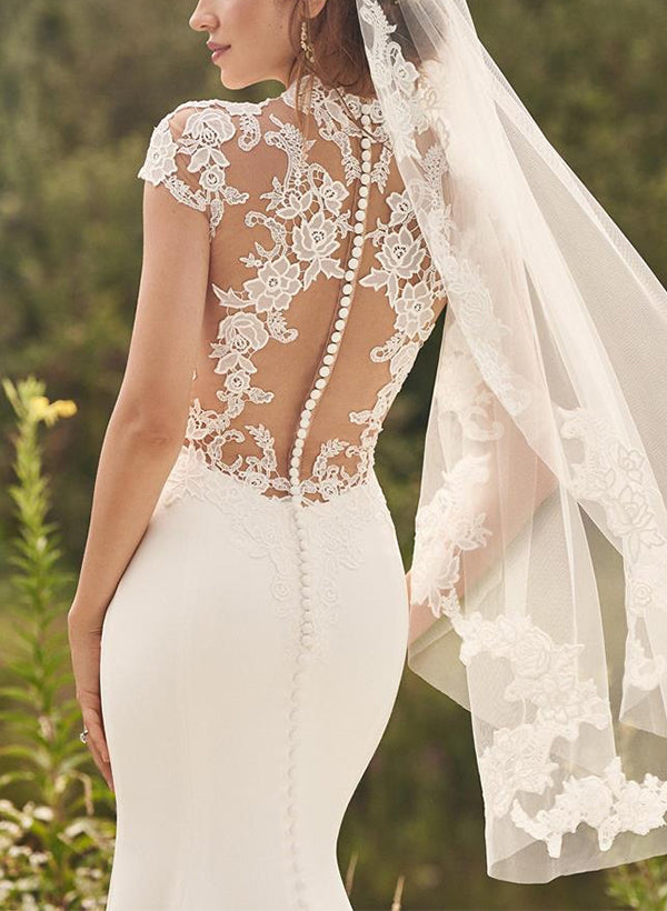 High Neck Lace/Elastic Satin Trumpet/Mermaid Wedding Dress